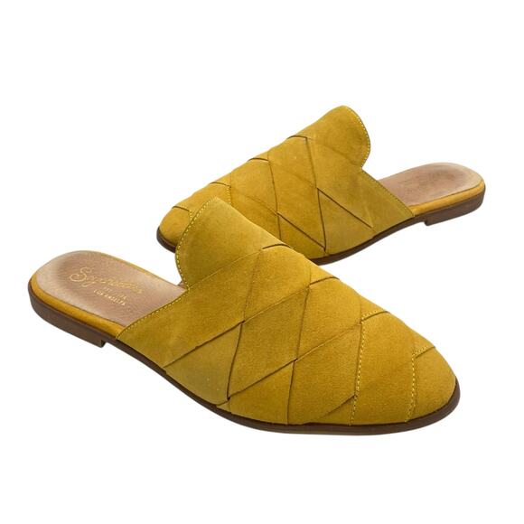 Seychelles Survival Mustard Golden Yellow Suede Leather Woven Slip On Mules - Picture 1 of 11